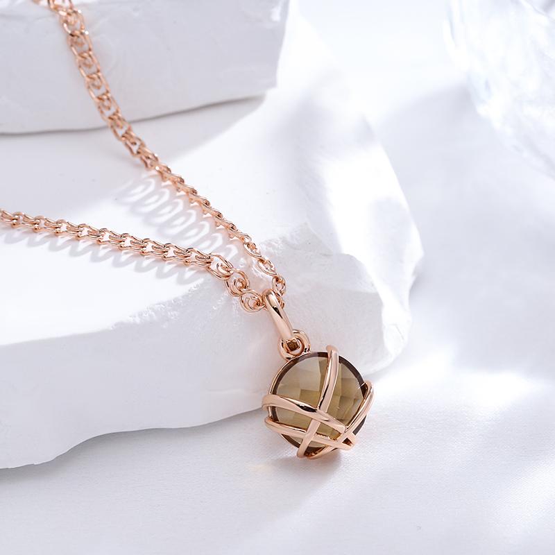 Светло-коричневый кулон с натуральным цирконом, женское ожерелье, роскошный цвет розового золота, глянцевый металл, повседневные изысканные этнические украшения