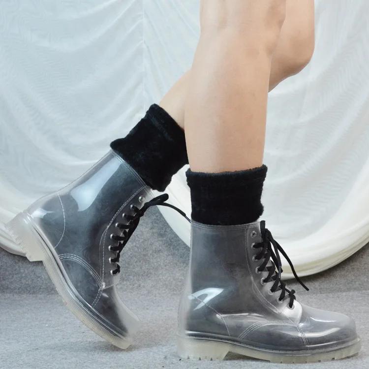 Модные женские сапоги для s, резиновые сапоги, зимние прозрачные, конфетного цвета, для девочек, водонепроницаемые, бахилы, нескользящие, женские, ботильоны, женские