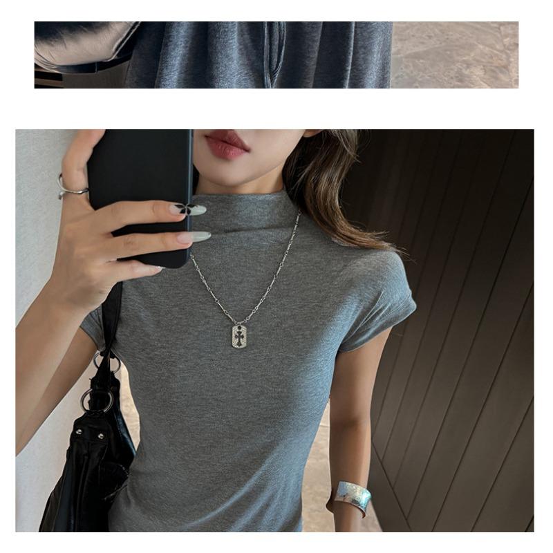 Women S Fitted Short Sleeve Half High Neck T Shirt Elegant Inner Wear