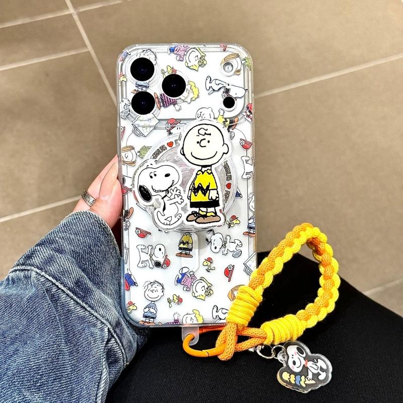 Мультяшный Милый Снупи Чехол с Беспроводной Зарядкой Magsafe Для iPhone 16 17 12 14 15 13 Pro Max Plus Air Забавный Снупи Магнитная Подставка
