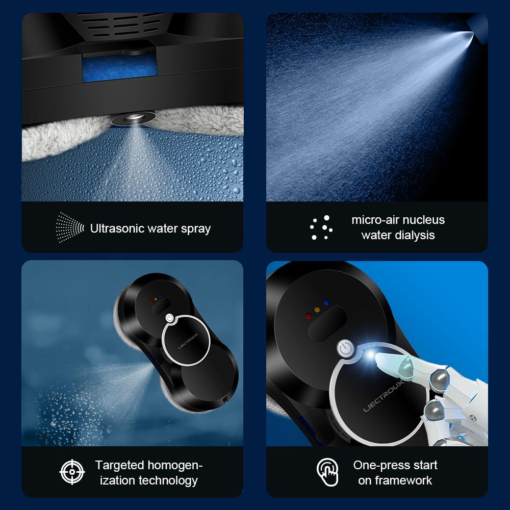 LIECTROUX HCR-10 Window Cleaning Robot Water Spray Automatic Robotic Glass Wiper Vacuum Cleaner Electric Windows Washer for Home Appliance