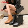 Fashion Aphixta 2025 Winter Side Zipper Shoes Women Boots 5cm Square Heel Ankle Boots Brown Botines Mujer Ladies Big Size Shoes