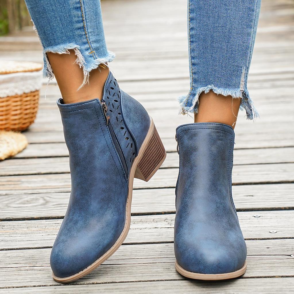 Ботильоны для женщин, Женские повседневные ботильоны на низком каблуке, Короткие ботильоны на массивном наборном каблуке, Ботильоны с перфорацией сбоку, Вестерн-ботильоны с V-образным вырезом, Обувь с вырезами