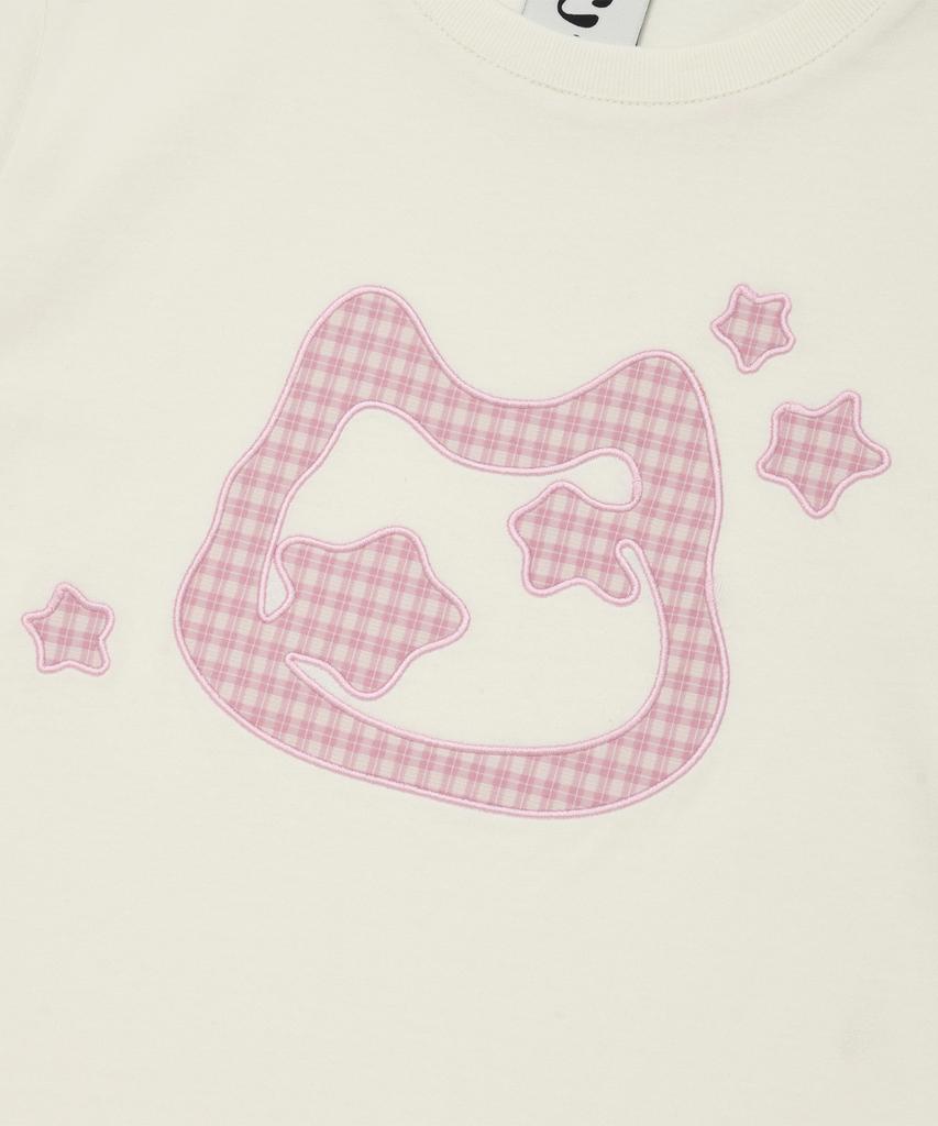LMR Cat Symbol Applique Short Sleeve T-Shirt Cream