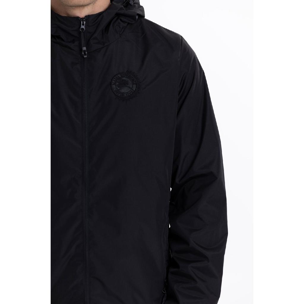 Мужской черный плащ с капюшоном на подкладке и карманами - куртка-ветровка