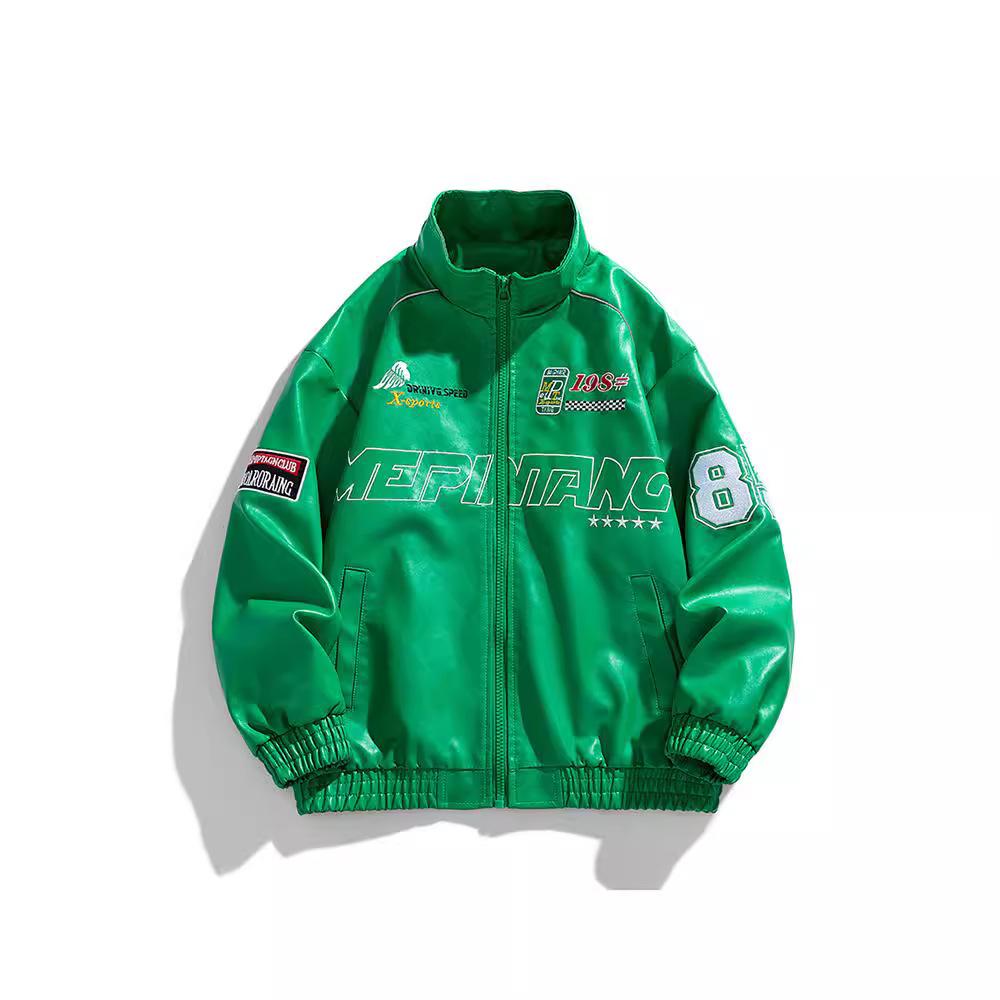 Leather Jacket Men's Cycling New Autumn Stand-up Collar Locomotive Suit PU Leather Jacket Korean Version Trend Embroidered American Casual Coat