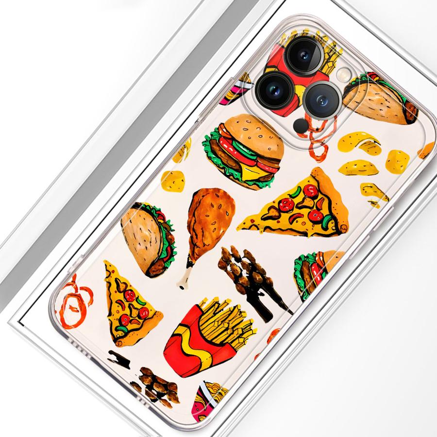 Чехол для iPhone 17 Pro Max Air 14 Plus 7 8 XS Max 13 Pro XR 16 11 12 Mini 15 Мягкий чехол для телефона Гурманский бургер