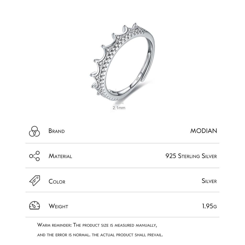 MODIAN Серебряное кольцо 925 пробы с прозрачным цирконием, модное, в виде короны, открытого размера, регулируемое, для женщин, свадебное, statement, тонкое ювелирное изделие, подарки