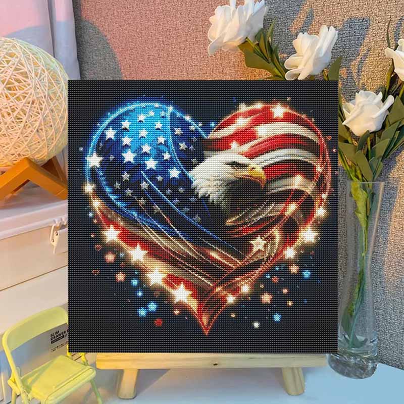 Набор для алмазной живописи «Патриотичный Орел Сердце» DIY с цветными стразами, блестящий холст для рукоделия для взрослых, домашний декор и расслабляющее хобби