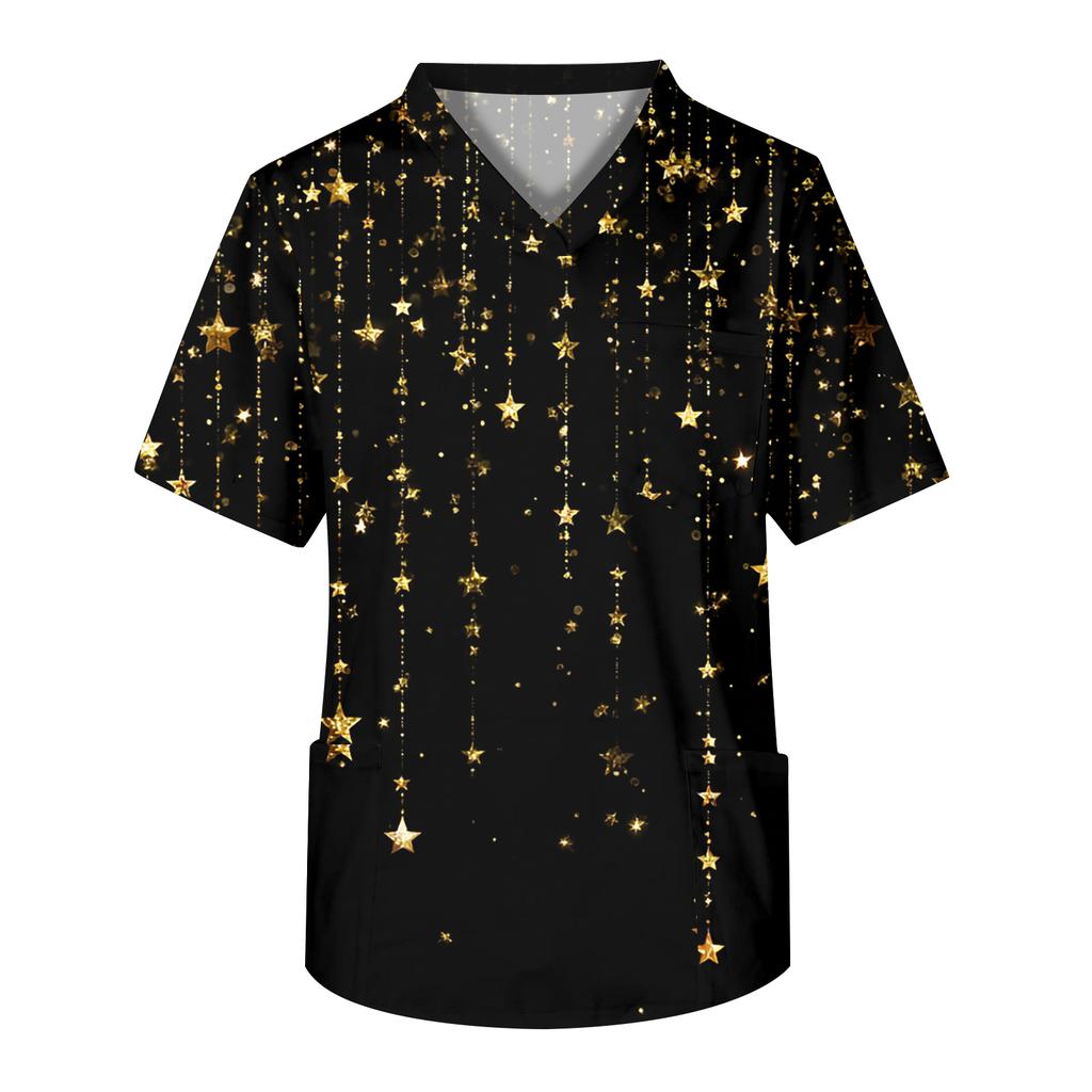 Мужская рабочая блузка с короткими рукавами и v-образным вырезом с принтом, топ с нагрудным карманом