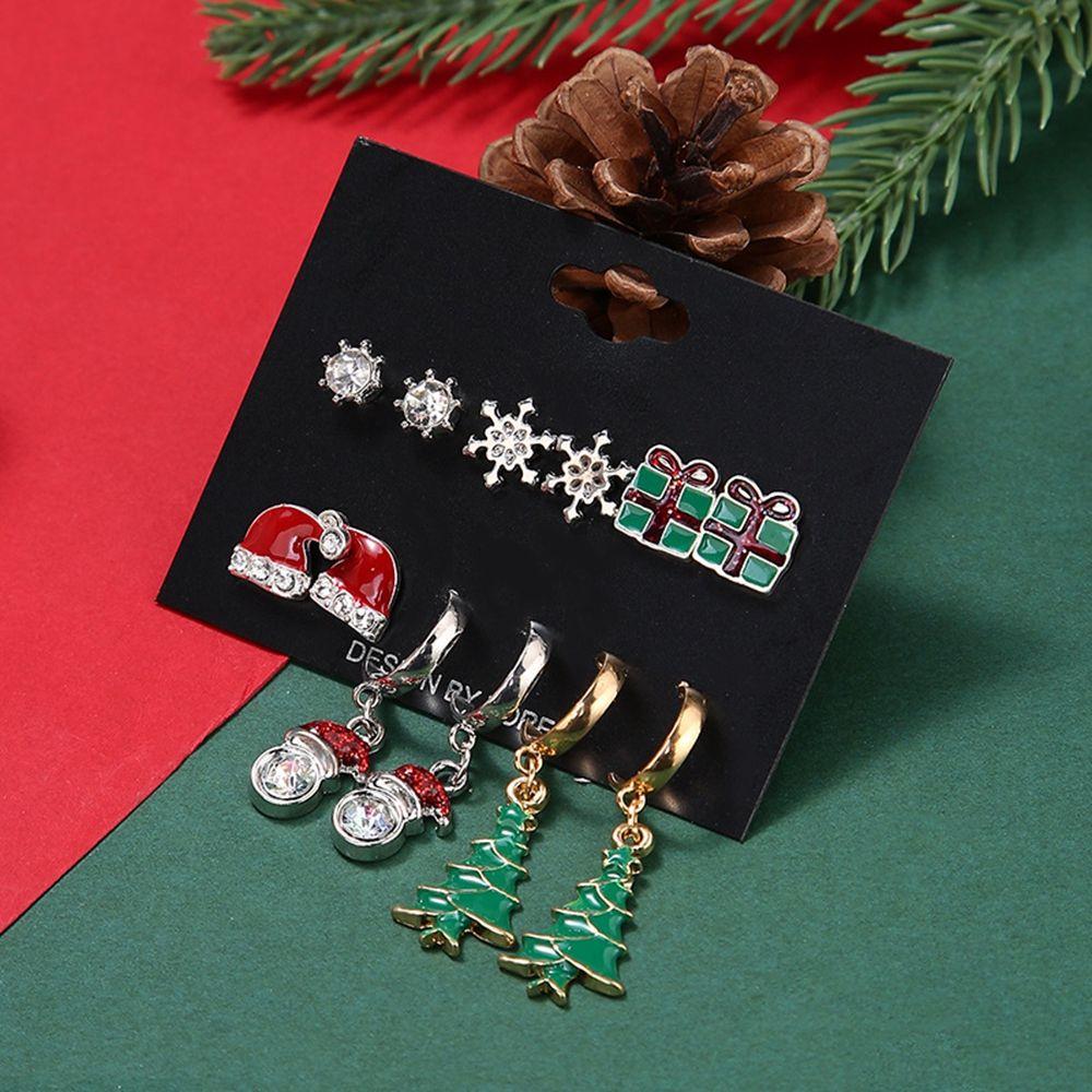 Santa Claus Elk Christmas Earrings Set Female Ear studs Korean Style Earrings Red Dangle Earrings