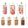 Color Changing Christmas Glass Cup with Lid Straw Brush Reusable Glass Iced Coffee Cup