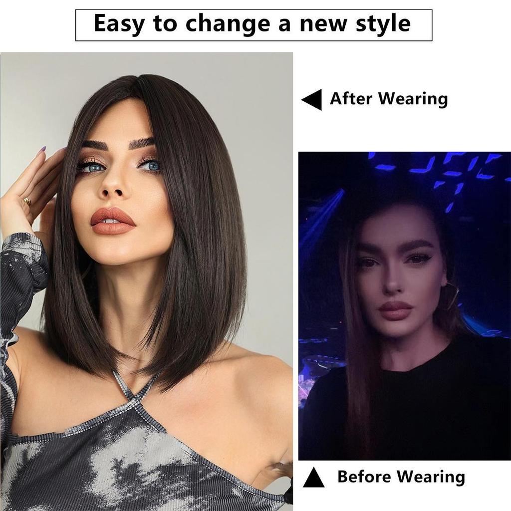 Women's Black Wig 40cm Short Hair Short Straight Hair Full Cap Rose Hair Net Natural Realistic Hair Wig