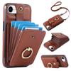 For iPhone 16e Case Card Holder Ring Kickstand TPU+PU Leather Phone Cover with Long Strap