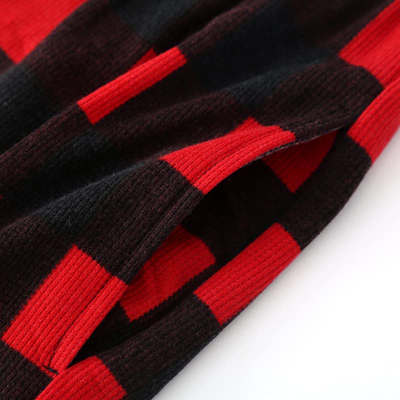 Waffle Cotton Pajama Long Gift 100% Women's Set, Loungewear, Spring/Autumn, Sleeves, Sleepwear, (XL, Red)