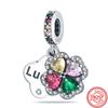 925 Sterling Silver Four Leaf Clover Style Green Clear Zircon Heart Lucky Beads Fit Original  Charms Bracelet DIY Jewelry