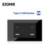 EIOMR Израиль Настенная розетка с быстрой зарядкой USB Type C, 118*75 мм, Черное закаленное стекло, Спутниковое ТВ, Телефон, Звонок, Механический настенный выключатель света