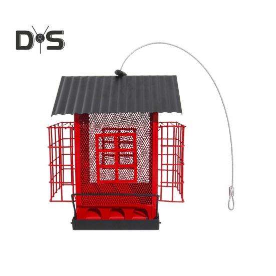 Birds Feeder for Outdoors Hanging Metal Mix Seeds Feeder with Double Suet Cage Outside Wild Birds Feeder for Garden Backyard Decor