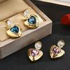 French Retro Two-Color Zircon Love Stud Earrings Temperament Flow Earrings Personalized Earrings Jewelry