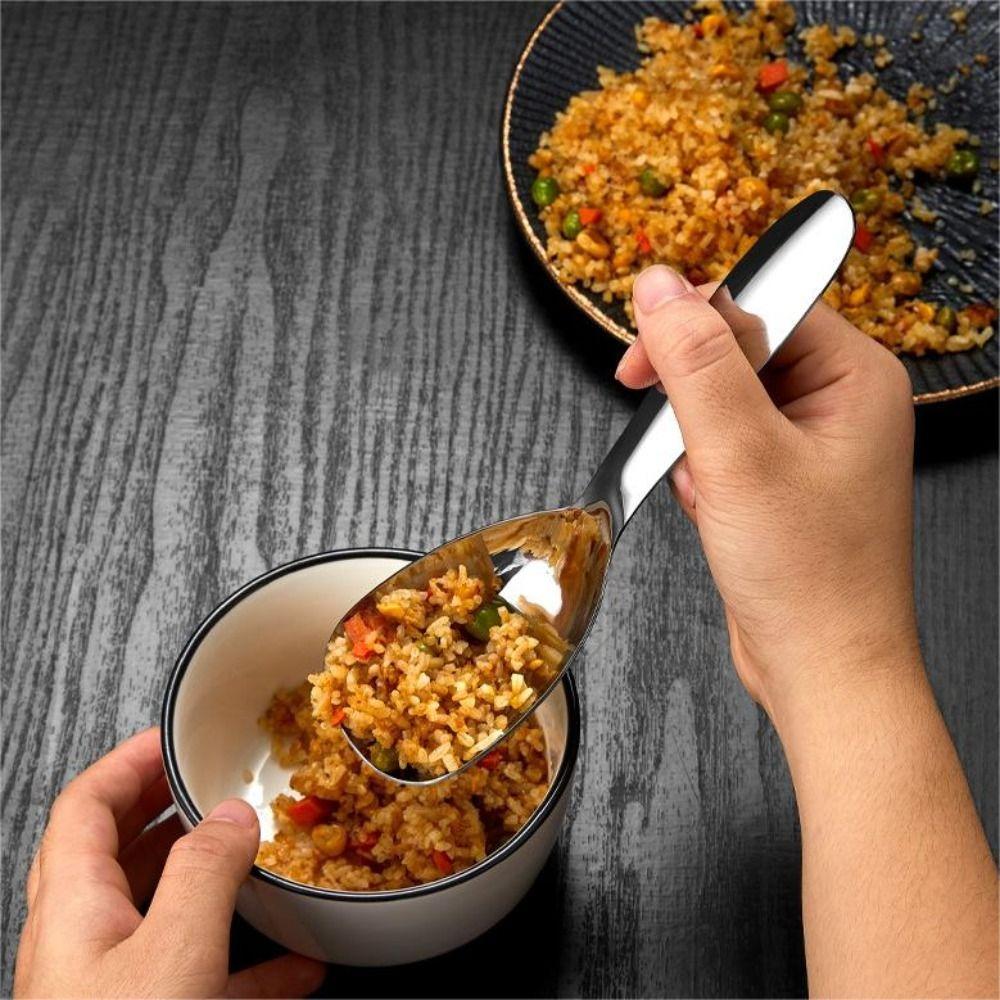 Ложка для риса из нержавеющей стали 304 с плоским дном, суповая ложка, столовая посуда, сервировочная ложка, шведский стол