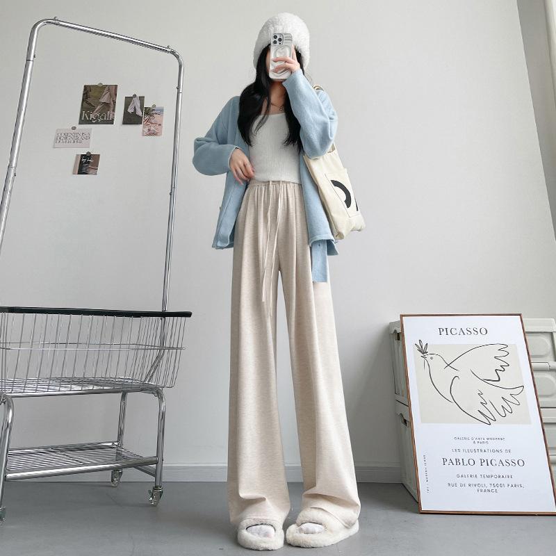 Fleece glutinous rice pants women's autumn and winter new small drape loose lazy straight casual thickened wide-leg pants
