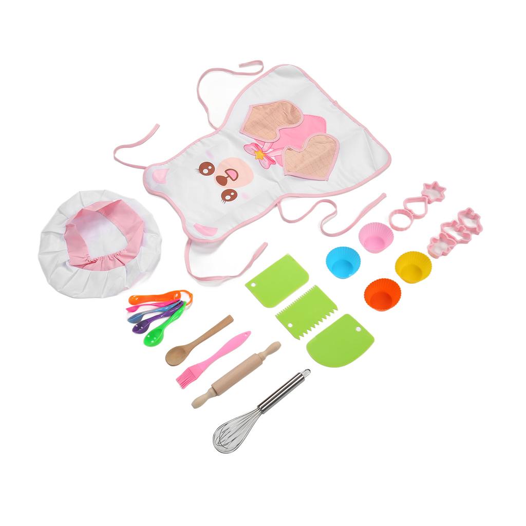 Детский набор для выпечки с фартуком, шапочкой, скалкой, деревянной ложкой, щеткой, набор для выпечки, кухонный набор для малышей
