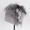 Luxury Warm Real Fox Fur Bomber Hat Female Winter Hand Knitted Real Rex Rabbit Fur Hats Women Outdoor Rex Rabbit Fur Flower Cap