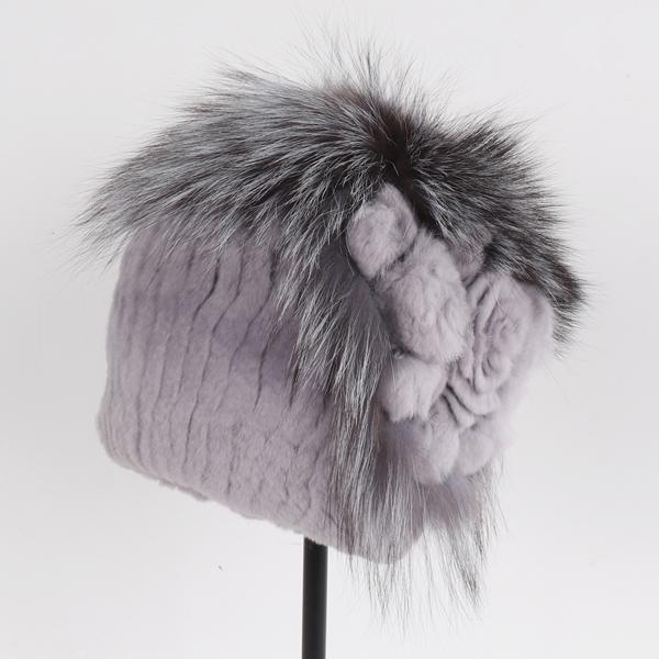 Luxury Warm Real Fox Fur Bomber Hat Female Winter Hand Knitted Real Rex Rabbit Fur Hats Women Outdoor Rex Rabbit Fur Flower Cap
