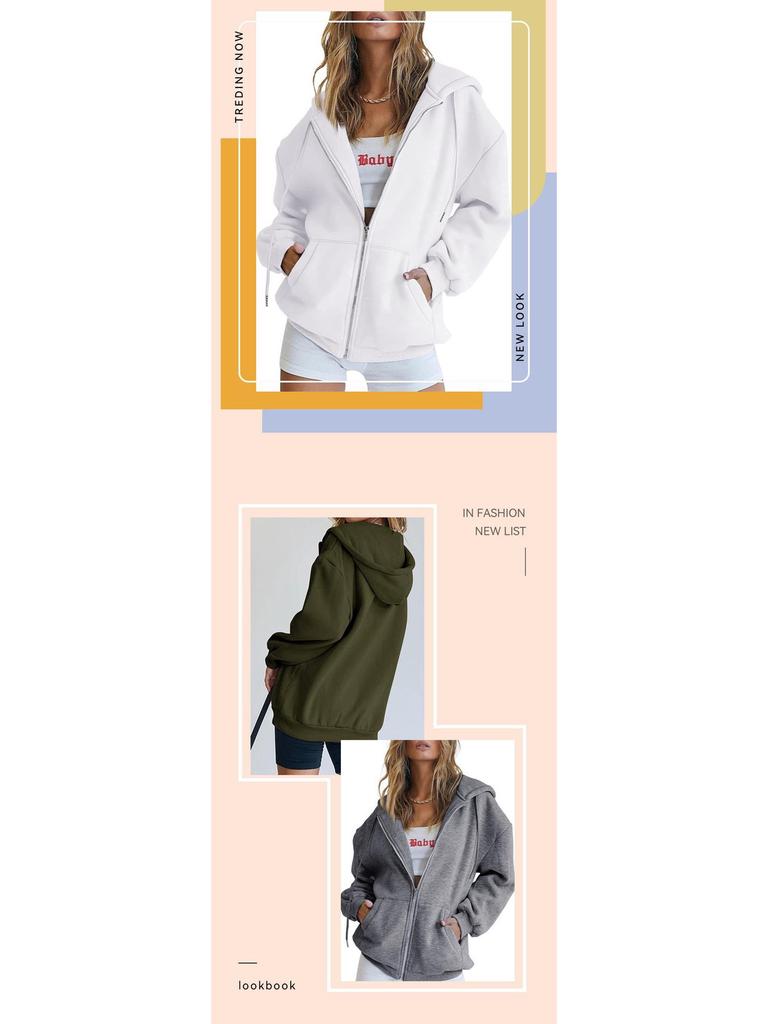 2023 Модная женская однотонная куртка-кардиган с капюшоном на молнии и карманами