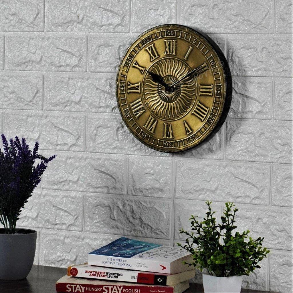 Винтажные аналоговые настенные часы из дерева и латуни ручной работы (8 дюймов 20 см) Чистая латунь с античной отделкой