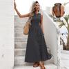Women's Round Neck Sleeveless Maxi Dress Slim Fit High Waist Elegant Polka Dot Back Tie Vacation Long Dress For Summer