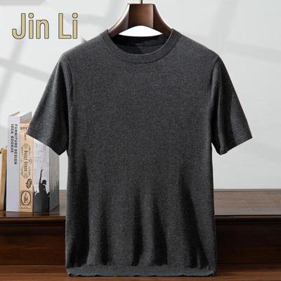 Мужская роскошная футболка Jinjv с круглым вырезом, смесовая ткань из шелка и кашемира
