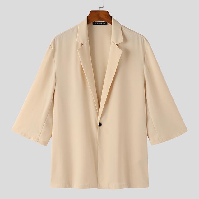 Универсальный пиджак, модный мужской простой однотонный повседневный пиджак с коротким рукавом, хорошо облегающие топы, костюм, пальто, большие размеры