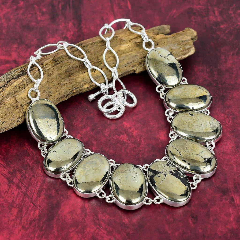 Natural Pytite 925 Solid Sterling Silver Necklace & Bracelet Jewelry Set For Her, Beauteous Gemstone Handmade Jewelry For Her
