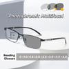 Trendy Men's Photochromic Multifocal Reading Glasses High Definition Far Near Dual-use Anti Blue Light Glasses Diopter To +4.0
