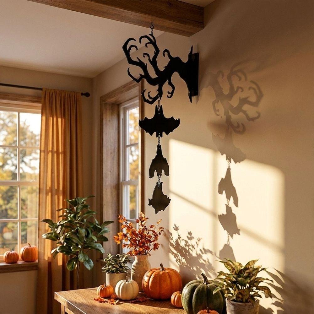 Spooky Halloween Wind Chime with Bell Hanging Bat Pendant Funny Hanging Door Bell Porch