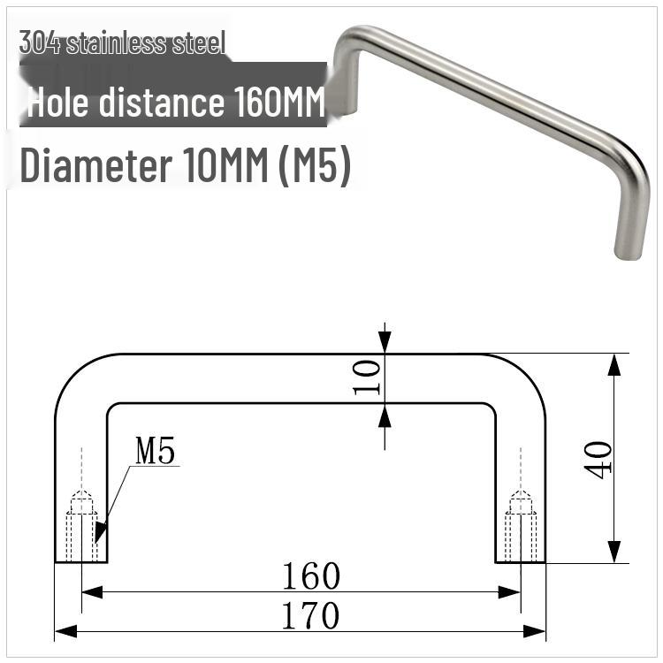 304 Stainless Steel U-Shaped Cabinet Handle, Polished Carbon Steel Round Bar Pull, available in sizes M3, M4, M5.