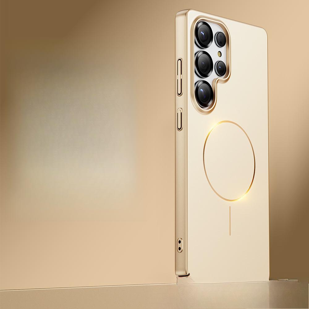 Металлизированная краска-спрей с ощущением кожи, подходит для Samsung S25Ultra Глянцевый тонкий ободок Магнитный чехол для телефона S24 Ударопрочный S23PC