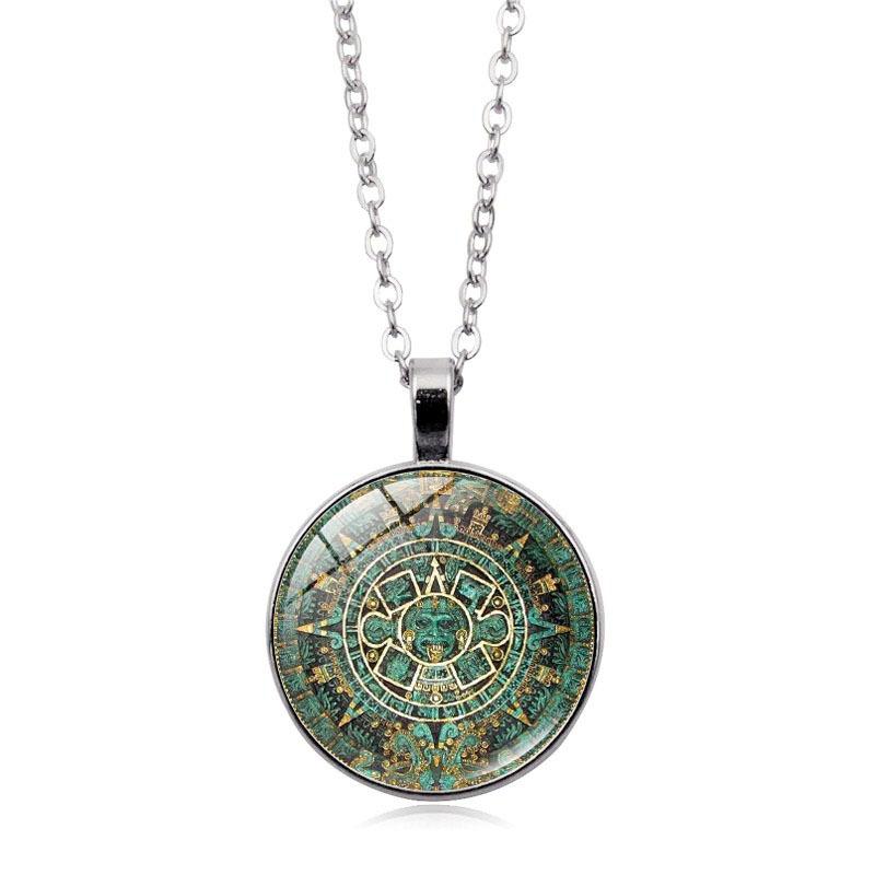 Aztec Calendar Stone Pattern Time Women's Jewelry Mayan Calendar Pendant Necklace