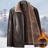 Мужская кожаная куртка большого размера на бархатной подкладке для среднего и пожилого возраста - Повседневная, свободного кроя верхняя одежда