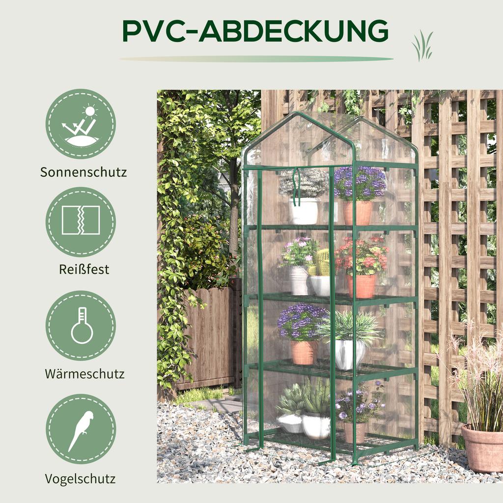 4 Tier Mini Portable Greenhouse Compact Plant Grow Shed Metal Frame PE Cover with Lockable Rolling Wheels, Clear