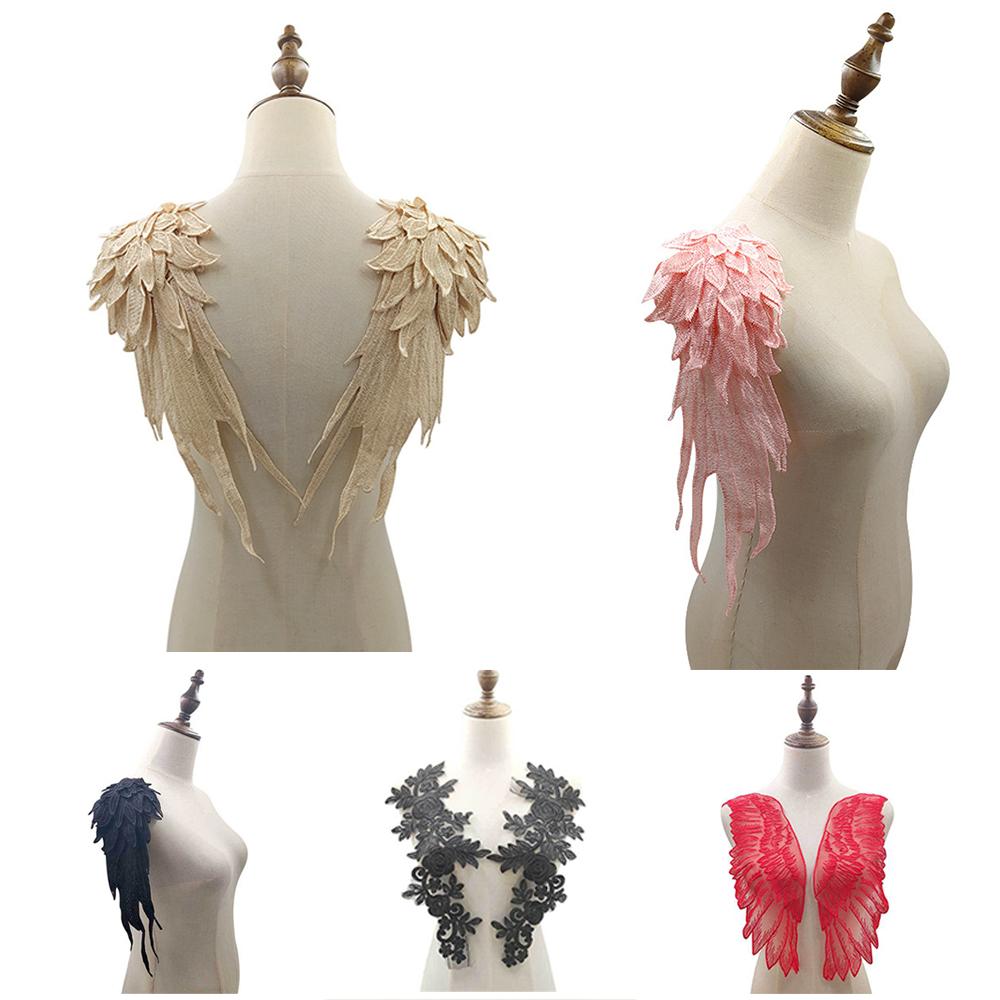 Red 3D Wedding Cloth Dress Wings For Women Lace Sewing Patches Embroidery Apparel Sewing Fabric