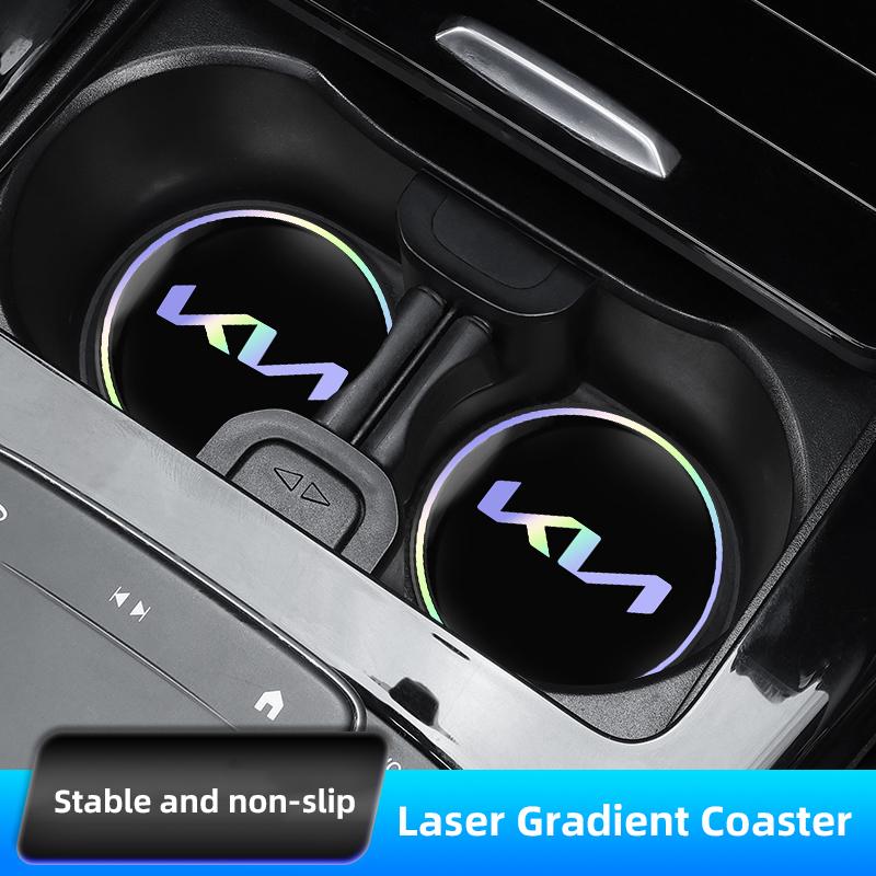 CLFW1 2Pcs Silicone Car Coaster Laser Vehicle Anti-slip Pad Water Cup Slot Mat For Kia KN GT-Line Sportage Ceed Rio Picanto Sorento