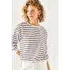 Women's White Black Striped Basic Soft Textured Loose Sweatshirt Swt-19000457