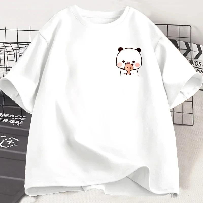 Футболка с изображением панд Бубу и Дуду и их детенышей, модная, смешная, для пары, женская, унисекс, модная, повседневная, с коротким рукавом, одежда