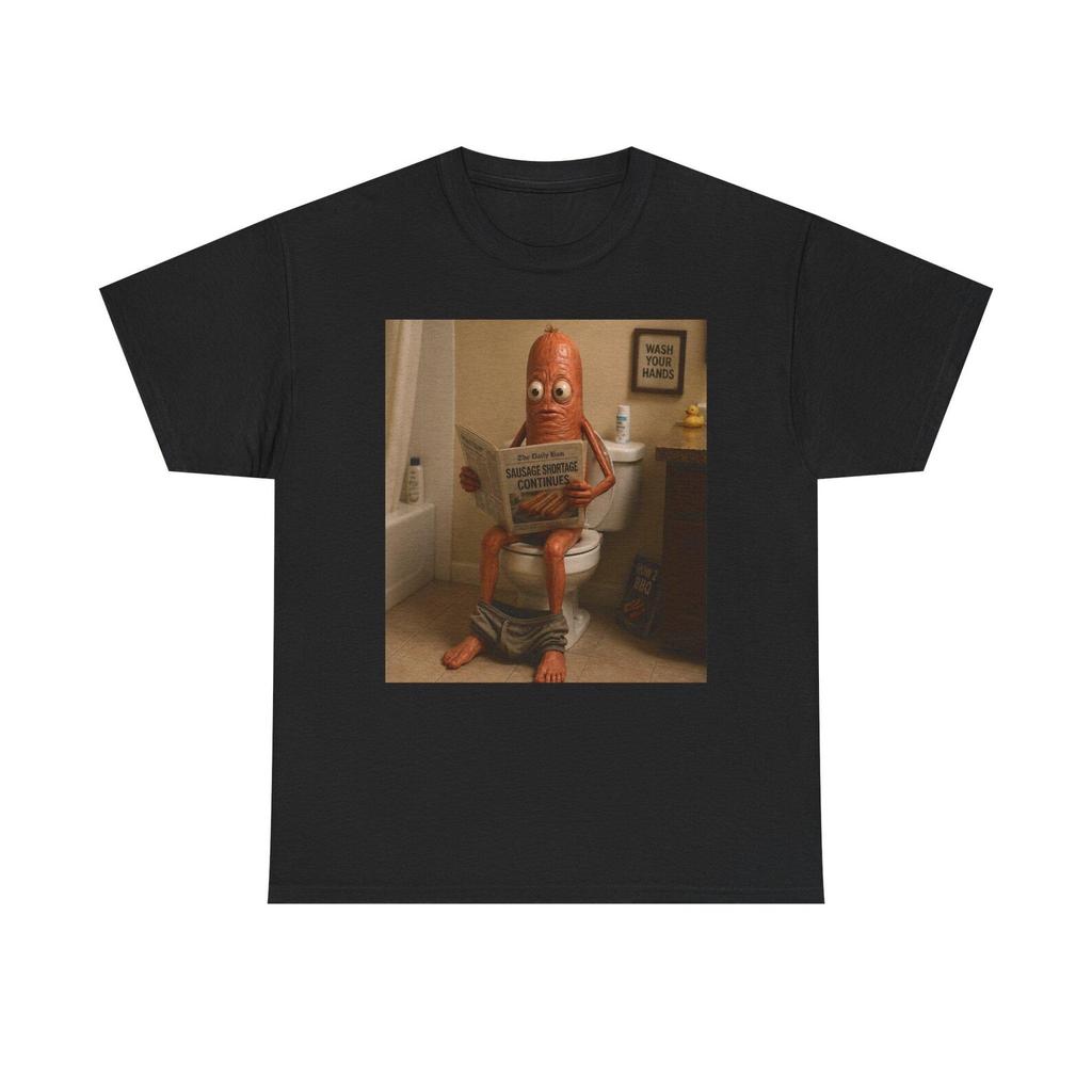 Toilet Reading Hot Dog Character Tee | Funny Ketchup Sausage Illustration