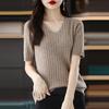 Women Sweaters Pullovers 2025 Summer Short Sleeve V-Neck Black Knitted Sweater Women Tops Pullover JJ303