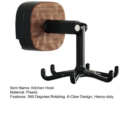 Yousheng Suction Cup Hook Kitchen Utensil Hanger under Cabinet Hook 360 Degrees Rotating 6-Claw Folding Hook for Bathroom Bedroom Closet Door Wall