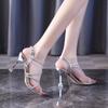 Thin Heels Open-toed High Heels Women's Summer 2024 New Rhinestone Silver Versatile One-word Buckle Women's Sandals