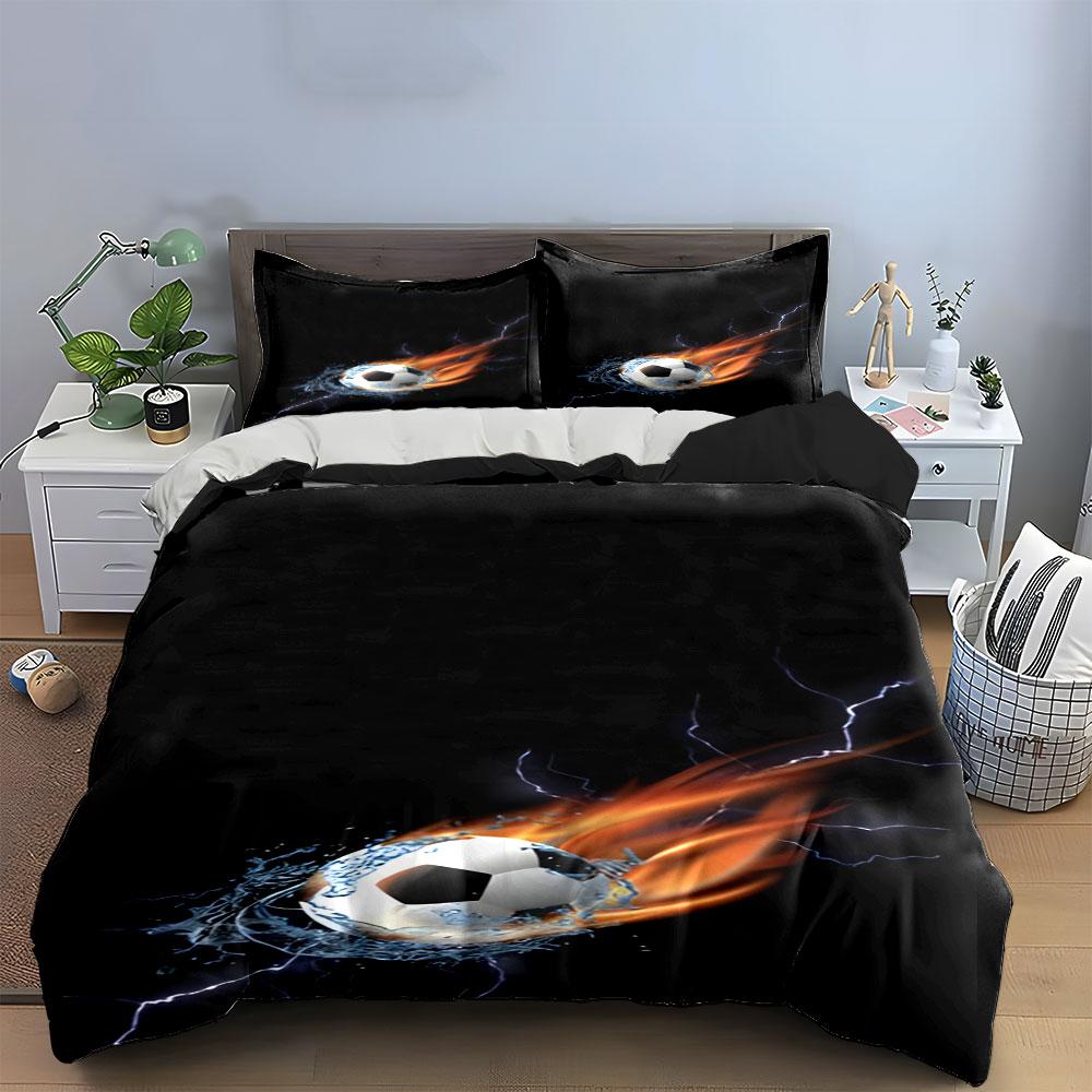 Flaming soccer ball design. Bedding sets Duvet cover sets Duvet covers Pillowcases(1 * Duvet Cover 2 * Pillowcases without duvet insert)